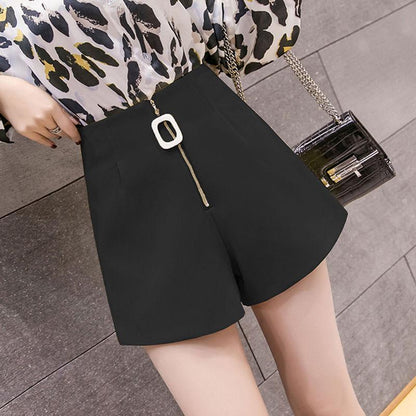 WTEMPO Zipper Suit Pants Shorts Women Spring and Summer High Waist Slimming Casual Loose A-line Wide-leg Pants