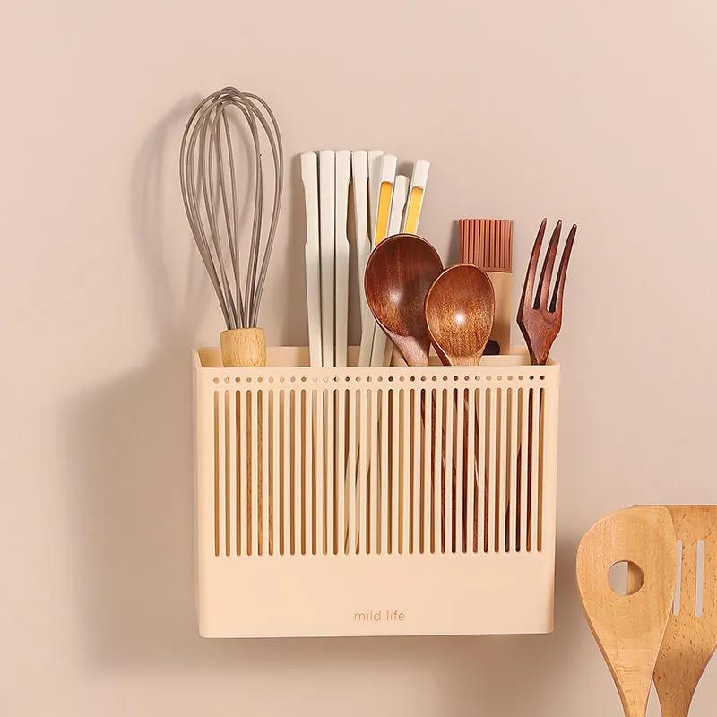 Chopstick Holder Wall-mounted Non-perforated Household Kitchen Drain Chopstick Bucket Chopstick Basket Chopstick Cage Tableware Storage Box