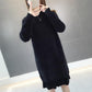 Long Faux Mink Fleece Sweater Winter Bottoming Sweater Thick Warm Knitted Lace Stitching Mohair Sweater Dress