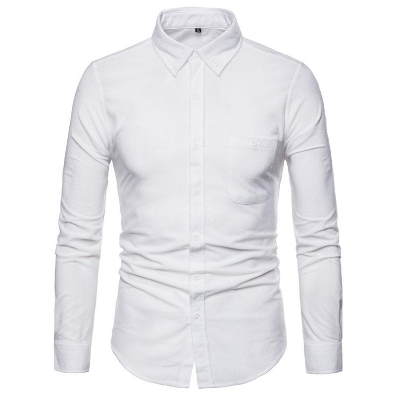 Flannel Shirt Men T-shirts Slim Tees Button Up Overshirt Stretch Undies Casual Long Sleeve Cardigan Solid Color Male Clothing