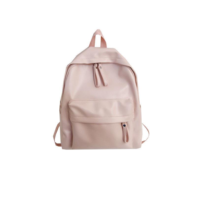 Solid color PU Leather Women's Backpack School Satchel Casual Multilayer Large Capacity College Shopping Travel