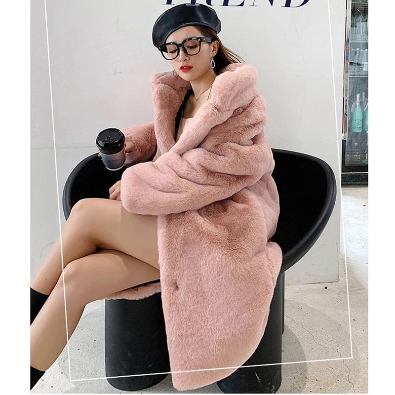 Women's Faux Fur Coat Solid Loose Soft Rabbit Fur Coat  Winter Casual Coat  Female Outwear Overcoat