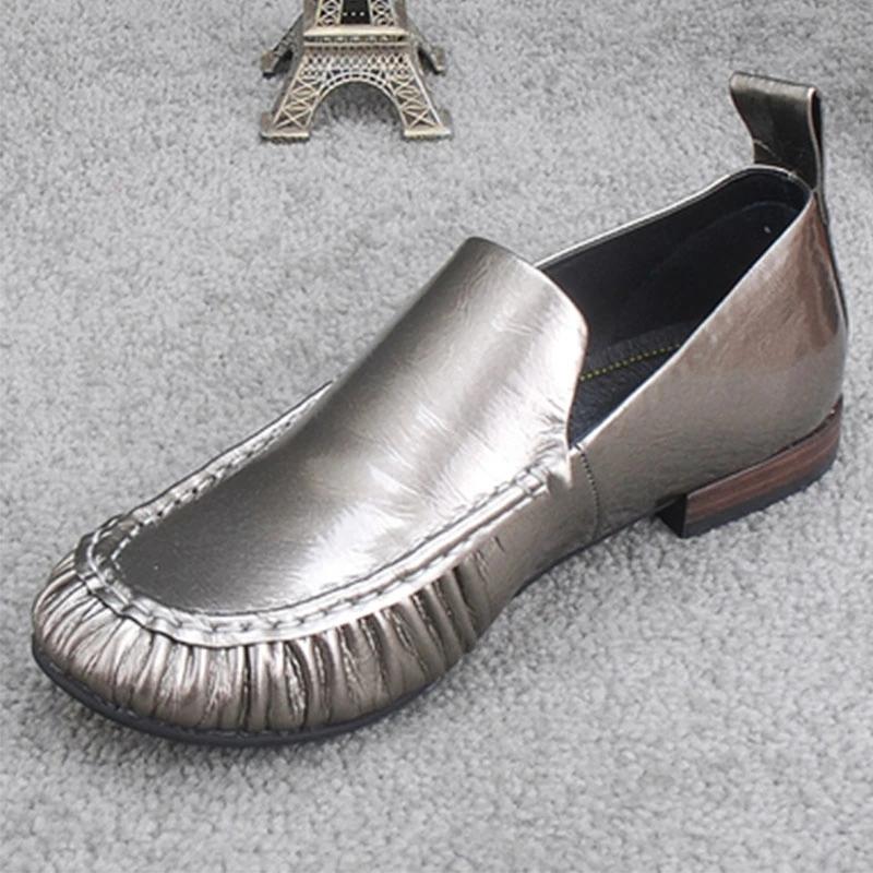 Women's Shallow Mouth Casual Shoes Peas Shoes Round Toe Flat Spring and Autumn Single Shoes British Style Leather Shoes Lazy Pedal Shoes