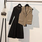 High-end Dress Suit Women Autumn New All-match Suit Vest Women + Mid-length Pleated Skirt Two-piece A-line Bottoming Long Skirt Vest Suit