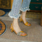 Sandals for Women Summer Mid-heel Square Toe Soft Leather All-match Stiletto Heel French High-heeled Sandal Temperament  Elegant Plaid Sandals
