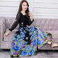 Big swing skirt long skirt spring and autumn plus size floral dress chiffon long sleeve dress
