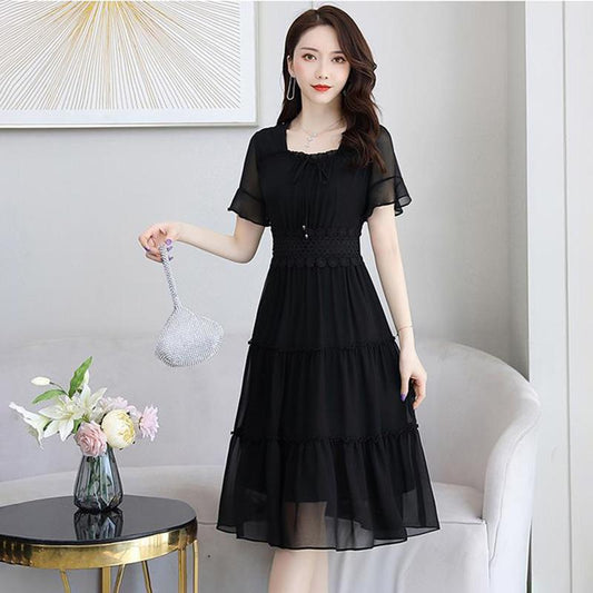 Chiffon Dress Women's Summer French Style Waist Waist Was Thin Gentle Style A-line Dress Waist Was Thin Feminine Temperament Elegant and Gentle