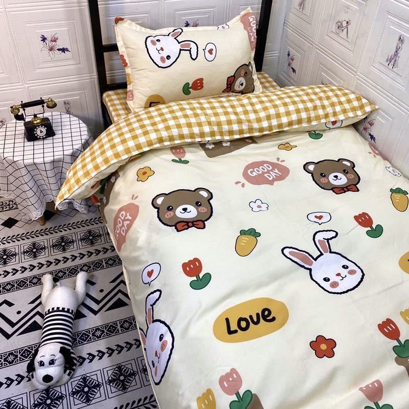 Three-piece Bed Quilt Cover Sheet Pillowcase Children's Bed Home Bedding Set Single Bed Cartoon