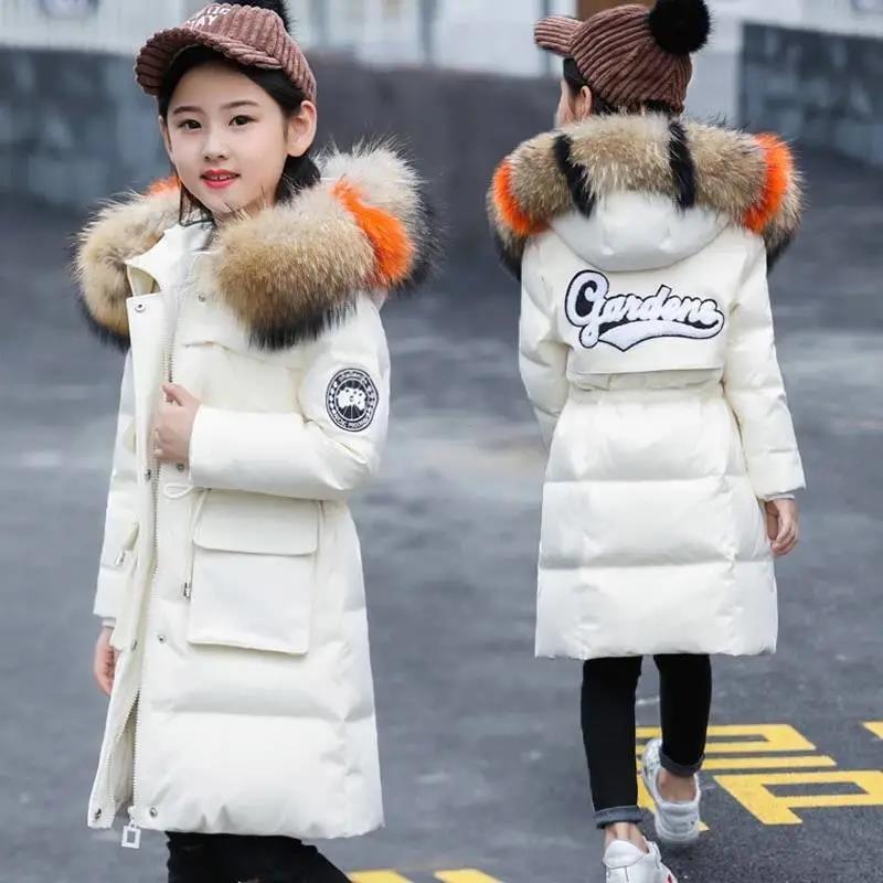 Children's Cotton-padded Clothes Girls' Winter Jacket Big Children Thickening Medium-length Cotton Jackets Large Fur Collar