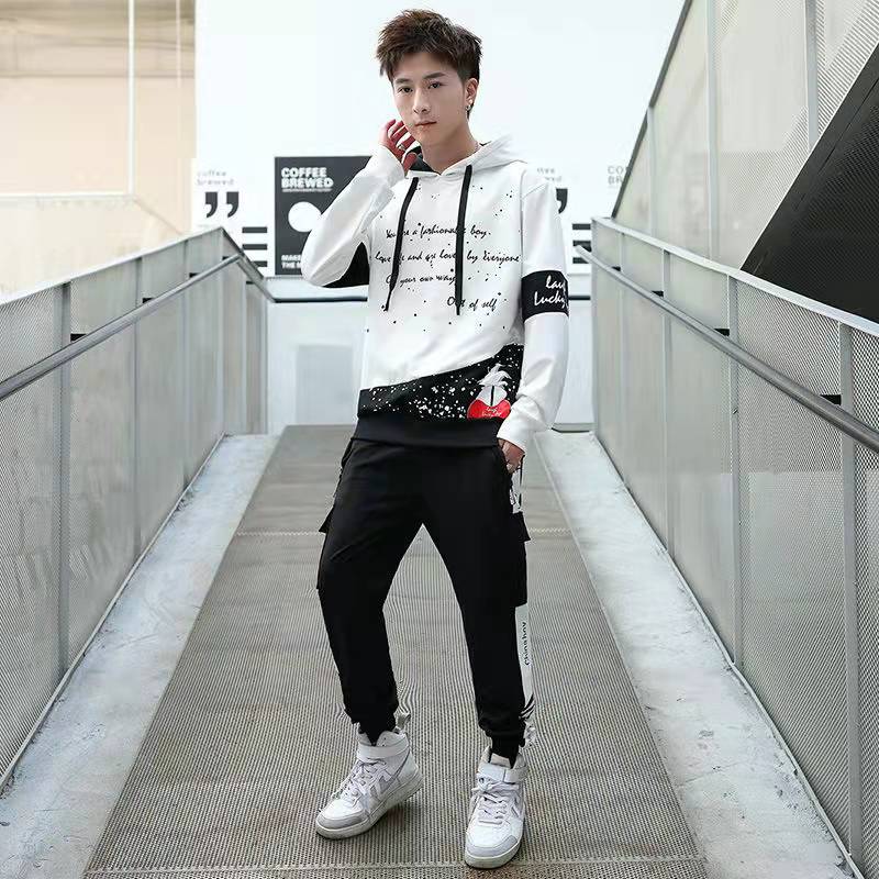 Spring Campus Sweater Suit Men Hooded Pullover Sports Suit Student Sportswear Casual Loose Clothing for Youth