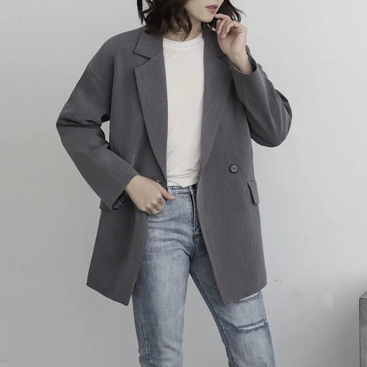 Gray Suit Jacket Design Sense Temperament Casual Loose Women's Casual Suit Jacket Long Section of Small Suit British Style