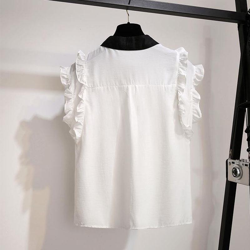 Pofulove Skirt Set Summer Lady Sleeveless  Bowknot Shirt Wide-leg Shorts L Two-piece Set for Work