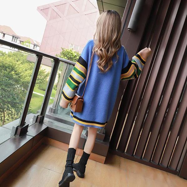 Mid-length Outer Wear Hedging Sweater Dress for Pregnant Women Loose and Versatile Splicing Color Top Fashion Casual Jacket