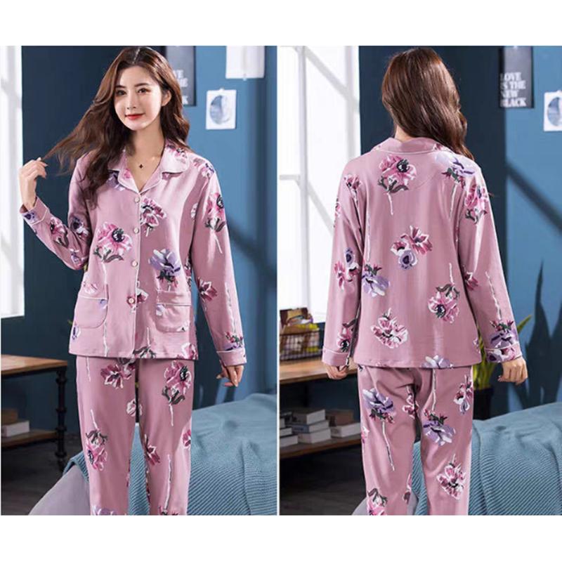 Women's Long Sleeve Floral Printed Pajamas Set Spring Autumn Casual Sleeping Suit Loose Comfortable Home Wear Pants Blouses Two Piece Set