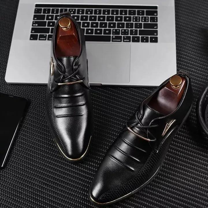 Men's Shoes Leather Embossing Classic Fashion Luxury Non Slip Mans Footwear Anti-slip Black