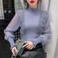 Women's Spring and Autumn Long Sleeve Lantern Sleeve Slim Solid Color Top