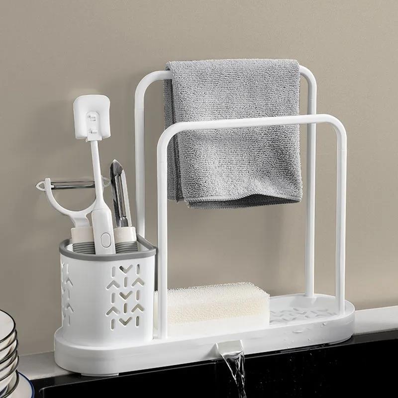 Kitchen Rag Drain Rack Cup Brush Steel Ball Baijie Arrangement Rack Sponge Supplies Hanging Dishcloth Storage Artifact