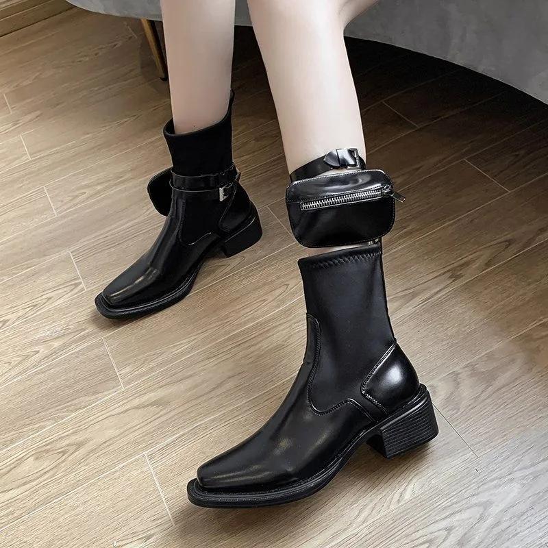Boots Woman Martin Boots Black Chelsea Boots Thick with Short Boots Autumn and Winter Plus Velvet Warm Snow Boots Cotton Boots