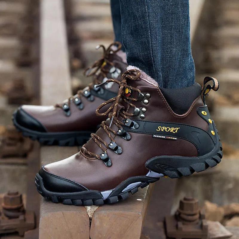 Leather Outdoor Winter Shoes Cotton Boots Men's Snow Boots Winter Plus Velvet Warm Leather Shoes Winter High-top Shoes