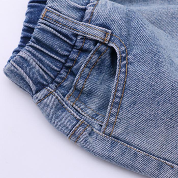 Girl Boy Loose Jeans Spring and Autumn Wear Korean Style Hole Children's Medium Children's Color Jeans Pants