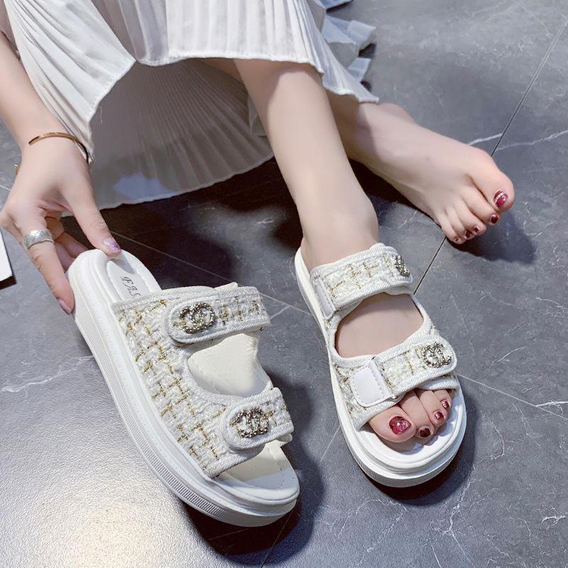 Plus Size 35-40 Women Sports Shiny Slippers Outdoor High Heels Bohemian Beach Wear-resistant Non-slip Office Lady Plat Sandals