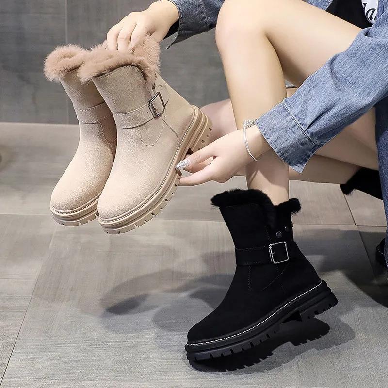 Winter Tube Snow Boots Woman Fur Plus Velvet Thick Bottom Anti-slip Wool Warm Cotton Shoes Winter Boots