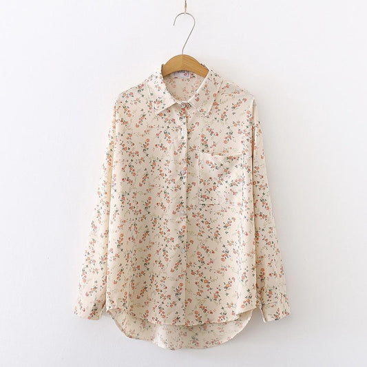 Spring Women Vintage Floral Shirt Long Sleeve Button Up Chiffon Blouse Office Lady Turn-Down Collar Autumn Casual Basic Tops