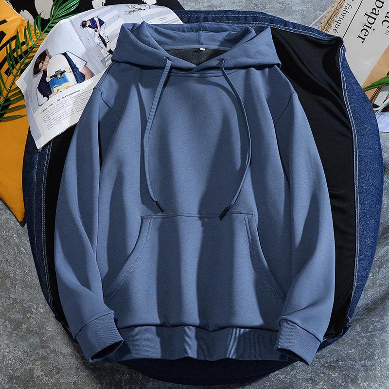 Basic Solid Color Plush Hooded Men's Autumn and Winter Casual Oversized Sweater