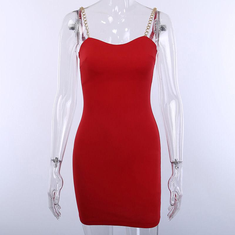 Chain Sling Dress Female Self-cultivation Was Thin Temperament Nightclub Wind Bag Hip Skirt Pure Color