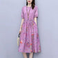 Cotton and Linen Floral Stitching Dress Women's Waist Slimming Temperament Age-reducing Large Size Mid-length A-line Skirt