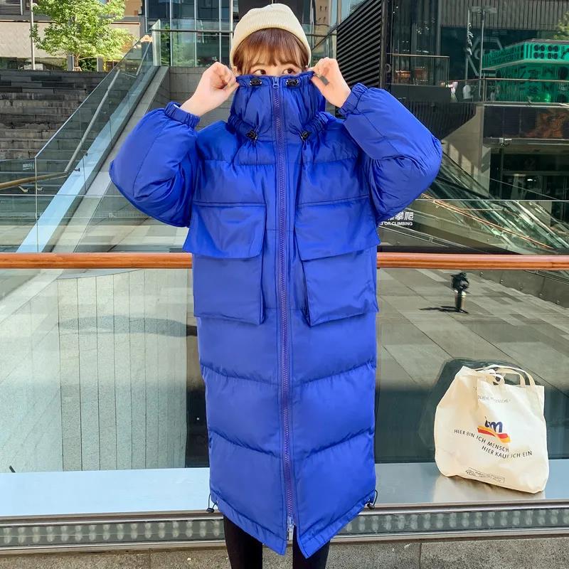 Down Cotton Jacket Winter Thicken Warm Loose Fashion Color Cotton Jacket Hooded Long Cotton Jacket Suitable for Women