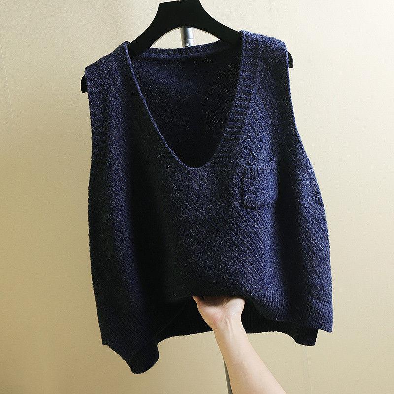 Spring and Autumn Sleeveless Waistcoat V-neck Knitted Vest Sweater Fashion Solid Color Women's Vest