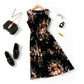 Polka Dot Chiffon Floral Holiday Dress Mid Length Fairy Skirt Casual Skirt