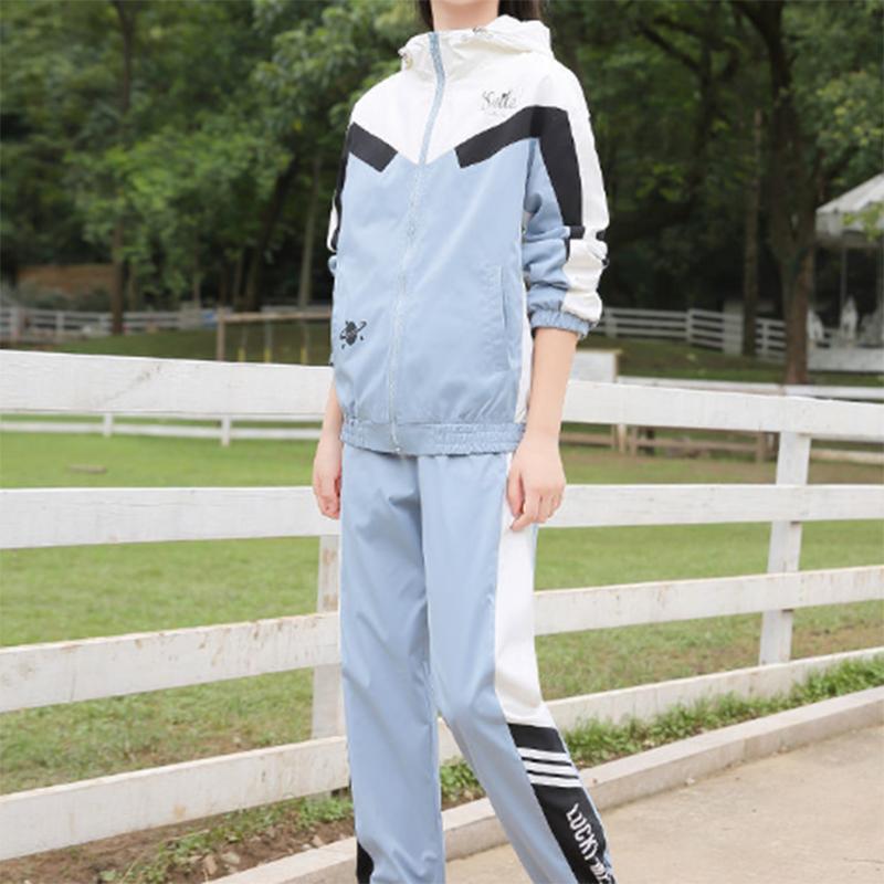 Spring and Autumn Student Casual Zipper Sportswear Suit Girls with Hood Loose Windbreaker Jacket Two-piece Sportswear