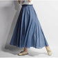 Women Large Size Cotton and Linen Skirt with Elastic Waist and Linen A-line Skirt with Long Solid Color Ethnic Style
