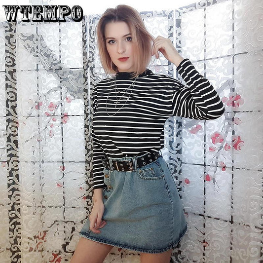 Denim Skirt with Belt Solid Color button High Waist Pocket Student Short Cowboy Skirt Knee Length A-line Skirts