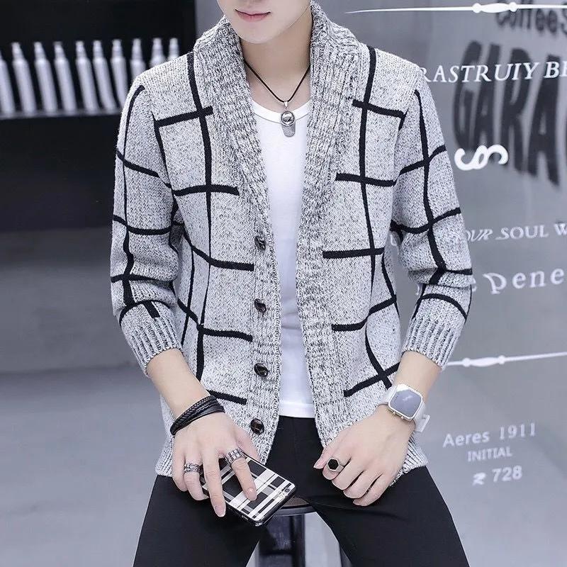Men's Sweater Jacket Slim-Fit Cardigan Men's Knitwear Korean Men's Casual Jacket Autumn and Winter Cloak