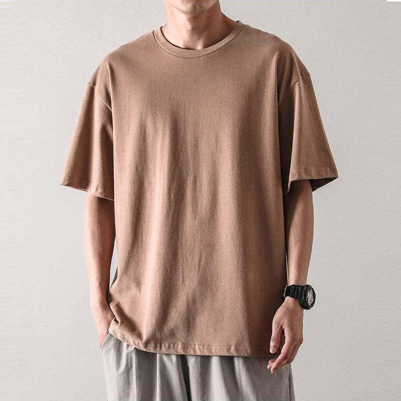 Summer Men's T-shirt Short-sleeved Pure Cotton Loose Solid Color Half-sleeved Round Neck Boys Five-point Sleeve T-shirt Men