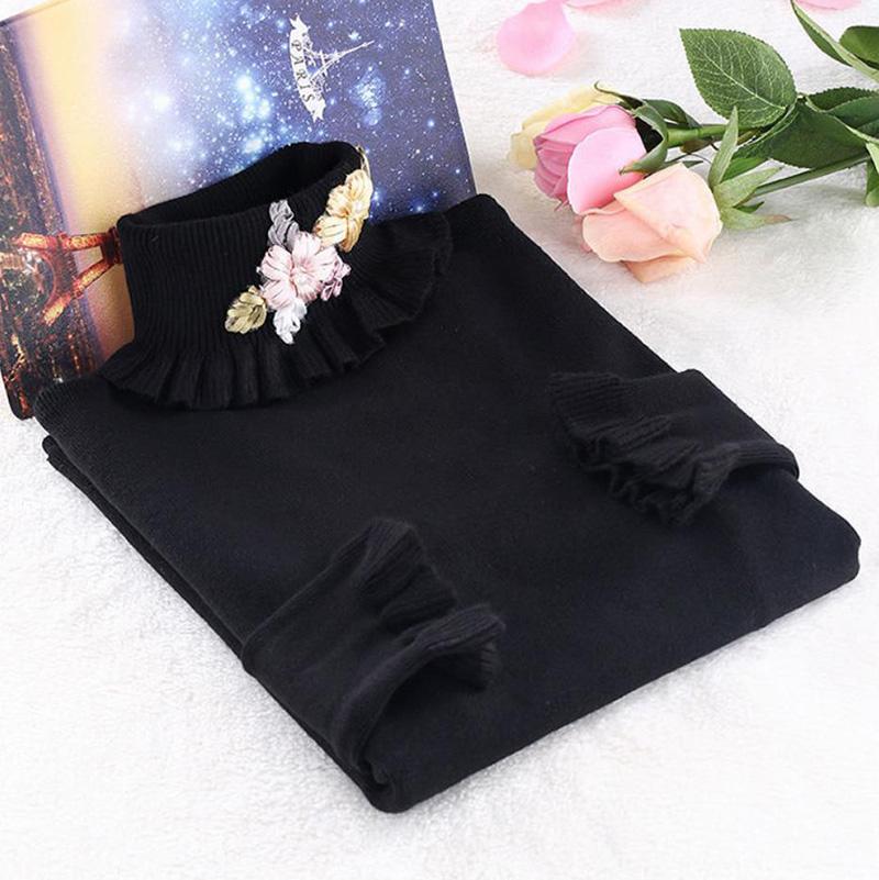 Autumn and Winter Thick High-neck Ladies Bottoming Shirt Elegant Temperament Knit Sweater Ruffled High Elasticity All-match Slim Casual Shirt