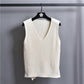 V-neck Knitted Short Vest College Style Solid Color Loose Vest Striped Casual Women's Sweater
