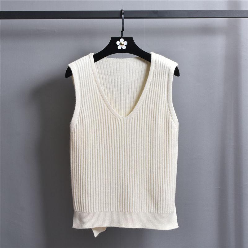 V-neck Knitted Short Vest College Style Solid Color Loose Vest Striped Casual Women's Sweater