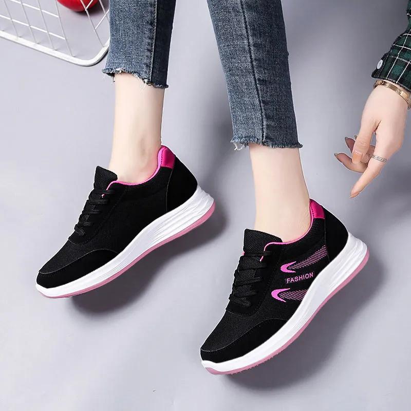 Shoes Women Tennis Sports Shoes Black Mesh Sneakers Fleece Cotton SHoes Fashon Casual Running Shoes Lace Up Non Slip Women Shoes
