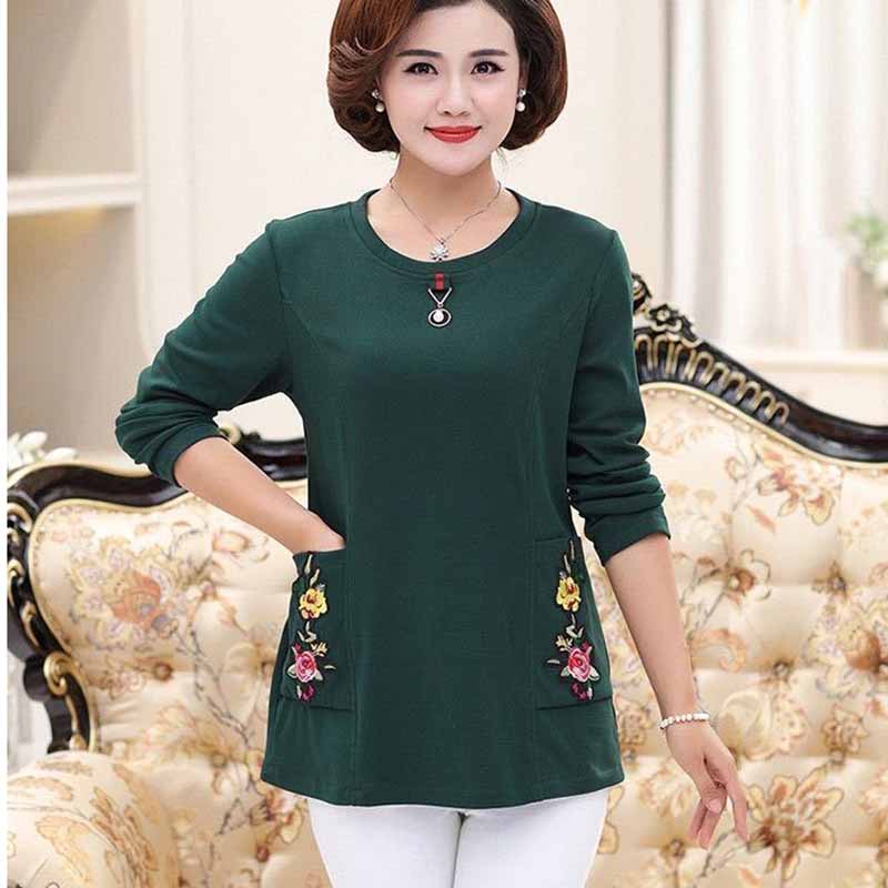 Plus Fleece Spring and Autumn Bottoming Shirt Long-sleeved Mother Wear Autumn T-shirt Top Small Shirt Middle-aged Women's Clothing