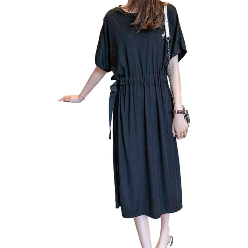 Dress Women's Spring Summer Long Loose Large Size T-shirt Skirt Bandage Waist Slimming Over-the-knee Dress