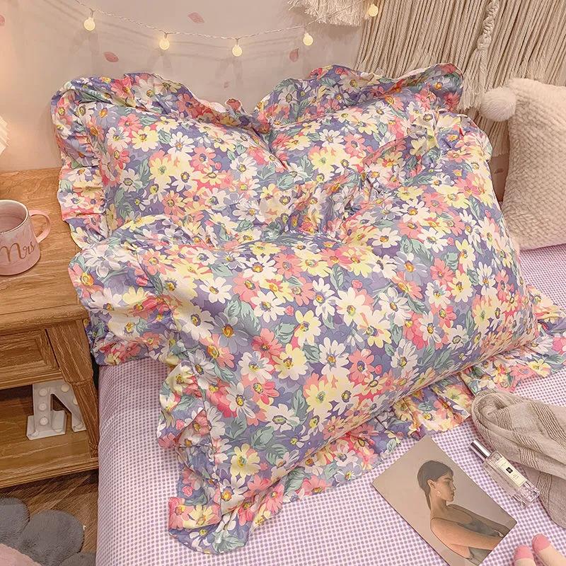 High-grade Cotton Princess Pillowcases A Pair of Floral Print Large Pillowcases 48*74cm Bedding