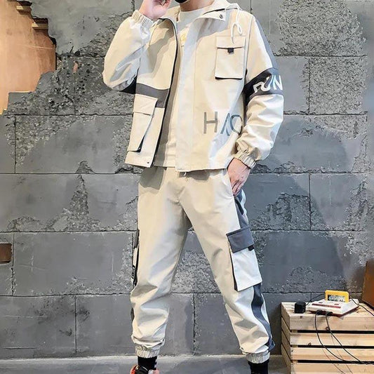 Three-piece Men's Spring and Autumn Sports Suit Youth Casual Work Clothes Jacket Tooling Suit Hooded Casual Sportswear