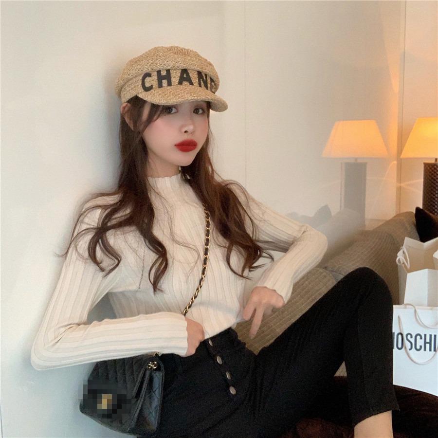 Pofulove half-high collar bottoming shirt sexy slim Slim pullover long-sleeved wool sweater shirt