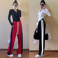 Sports pants spring and autumn striped color contrast loose and thin high waist vertical straight pants casual wide leg pants women
