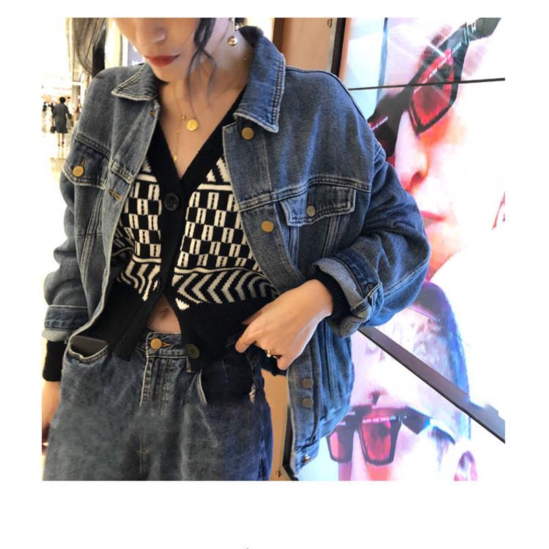 Geometric Cardigans Women Sweaters Autumn Winter Fashionable V-Neck Cardigans Single Breasted Loose