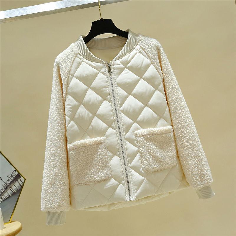 Women's Short Cotton Padded Jackets Large Size Loose Winter Lamb Wool Jackets Female Solid Color Casual Cotton Warm Coats